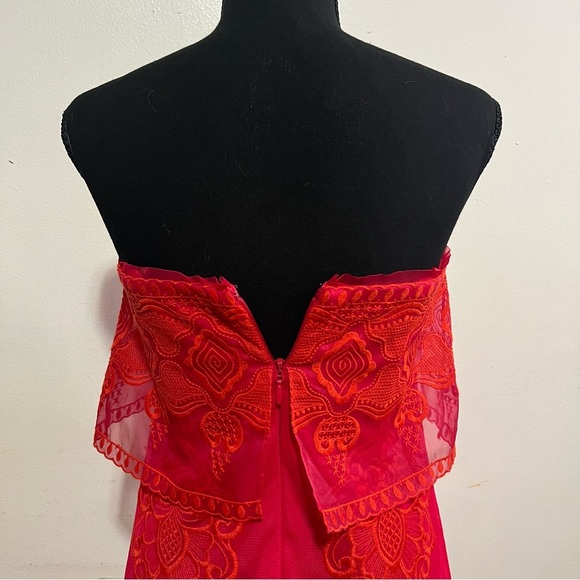 BCBGMaxazria 2 Mayela Red Strapless 100% Silk Embroidered Boho Fairy Mini Dress - Picture 5 of 15